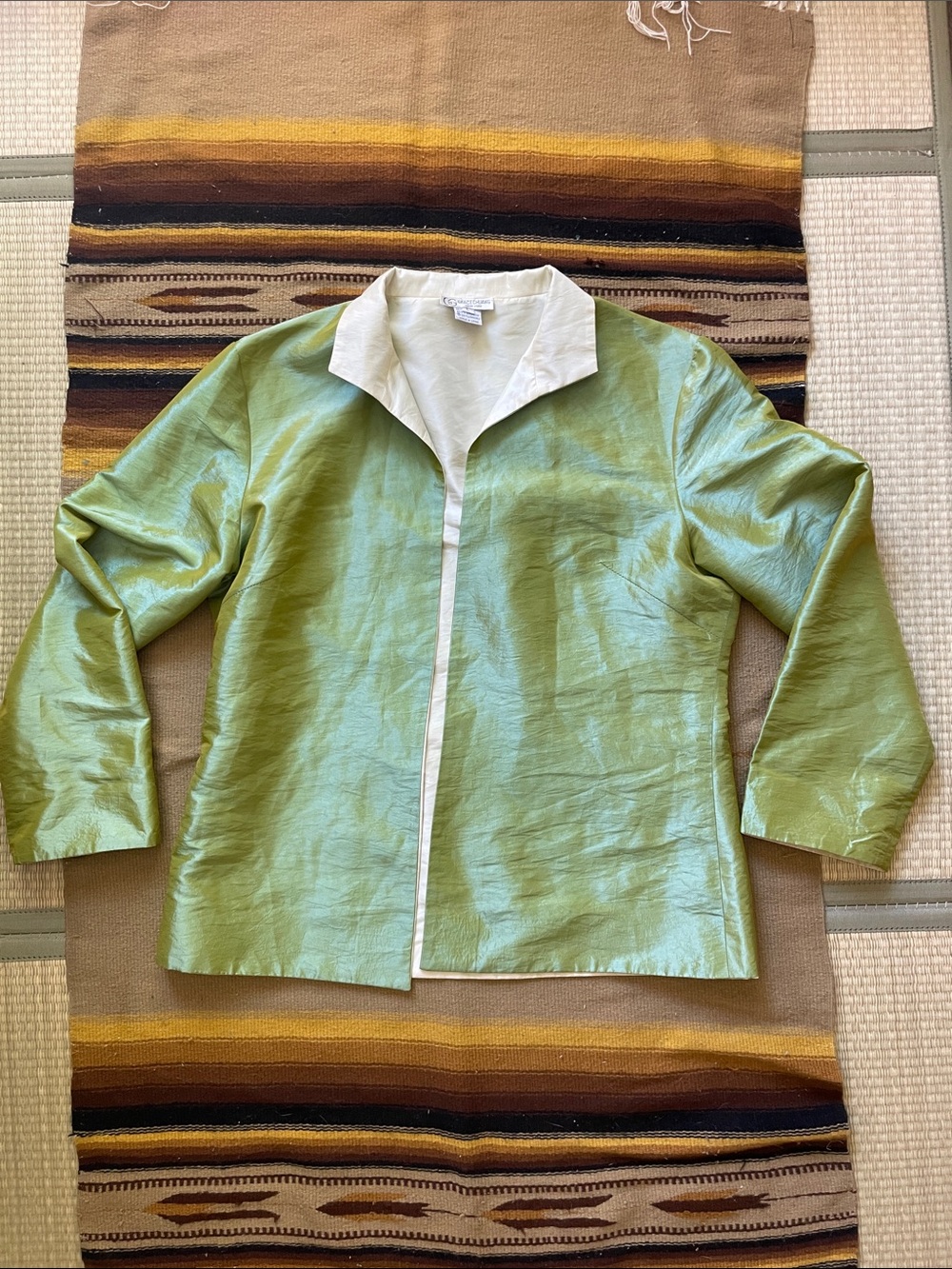 Grace Chuang Textured Satin Open Front Blazer VINTAGE